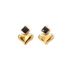 Fashion Drop <b>Earrings</b> Gold Plated Heart Shape With Black Stone <b>Studs</b> For Women Jewelry - Product Image 1