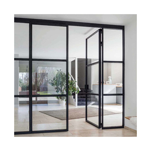 Panel de puertas francesas de metal negro del fabricante de China, taller de puerta de acero Exterior abierto con kit de Hardware, partición Interior - Product Image 1