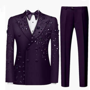 Sur mesure hommes costumes nouveau costume en cristal perlé 3 pièces mariage marié Performance or Veste <span class=keywords><strong>Homme</strong></span> Costume <span class=keywords><strong>italien</strong></span> de haute qualité - Product Image 2