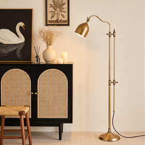 Copper fabric American Retro Floor <b>Lamp</b> Simple and Atmosphere Folding Long Arm Living Room Beside the Sofa Bedside Table <b>Study</b> - Product Image 3