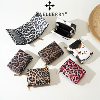 Dompet Pendek Motif Leopard Baellerry Fashion Wanita, Bahan Kulit PU, Lipat Tiga, Banyak Slot Kartu, dengan Kantong Koin Ber-resleting