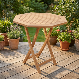 Modern Teak Wooden Round Folding <b>Table</b> for Outdoor Kitchen Living Room & Villa <b>Dining</b> Use Natural Finish - Product Image 3