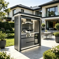 Système de cuisine extérieure de luxe haut de gamme en acier inoxydable 304 avec évier intégré, hotte de cuisine, cave à vin, anti-corrosion pour villa