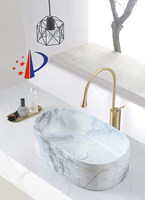 Lavabo en céramique de forme ovale avec robinet à levier, pour salle de bain, lavabo de toilette, idéal pour les hôtels