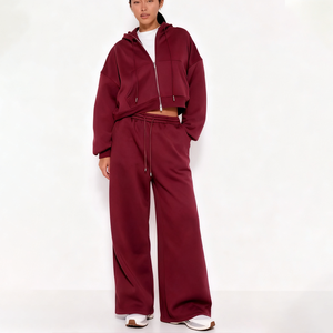 Комплект женской одежды: худи на молнии и джоггеры с индивидуальным логотипом OEM, свободные спортивные штаны и худи без принта - Product Image 1