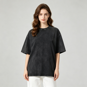 T-shirt Homme Oversize en Coton Pur Délavé à l'Acide, Col Rond, Logo Brodé, Design Personnalisé, Robuste et Effet Vieilli - Product Image 2