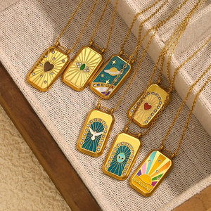 Collar de cartas del tarot chapado en oro de 14k y 18k, de acero inoxidable 316L, personalizado y vintage, para mujer, al por mayor. - Product Image 2