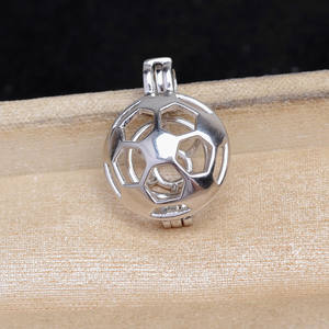 Pendentif en argent S925 en forme de ballon de football, perle de 9-10 mm, accessoire de bricolage, bijoux en perles avec base creuse sans trou - Product Image 2