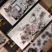 1 Rouleau de Ruban Adhésif Décoratif Transparent Noir Rétro à Motifs Floraux et Papier, 16ème Édition, Effet Ombre et Lumière