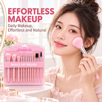 12 Buah Set Kuas Makeup Warna Pink untuk Foundation Concealer Blush Eyeshadow Powder Alat Kecantikan Perjalanan