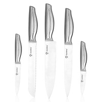 Offre Spéciale : Ensemble de 5 Couteaux de Chef en Acier Inoxydable, Manche Ergonomique Creux, Lames à Bord Courbé, Conception Ambidextre, Cadeau Inclus