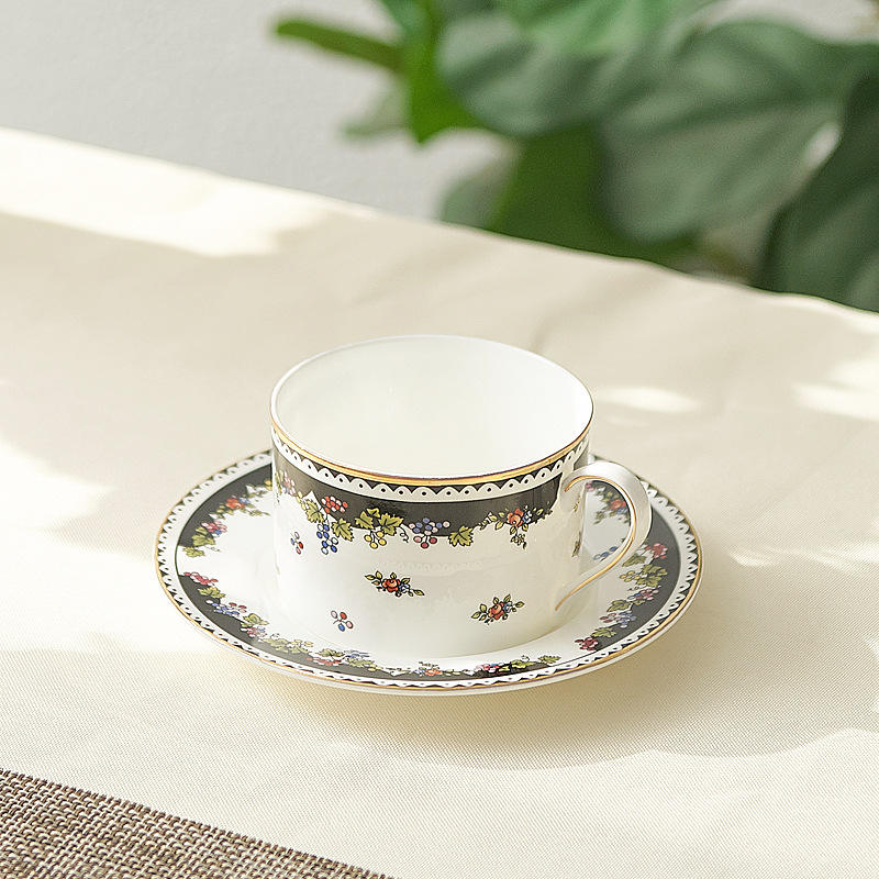 Large straight cup saucer black grape flower