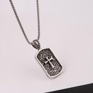 Vintage in Acciaio a Catena Croce D'argento Del Pendente Del Turchese Della Collana Della Lega di NA010 - Product Image 4