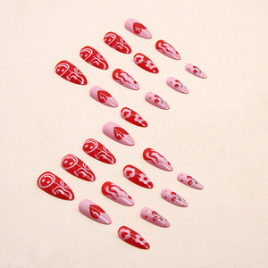 24 pièces fabricant prix de gros presse sur les ongles Logo personnalisé rouge amande amour saint valentin <span class=keywords><strong>faux</strong></span> ongles Smiley <span class=keywords><strong>flamme</strong></span> <span class=keywords><strong>faux</strong></span> ongles - Product Image 3
