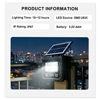 Lampe Solaire de Jardin 60W Extérieure Étanche IP67 Projecteur Solaire LED Rechargeable pour Patio et Mur