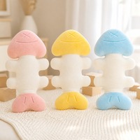 Coussin en peluche en forme d'arête de poisson avec centre crème, bleu, rose et jaune, coussin rembourré pour la décoration de canapé et cadeau pour une ambiance douillette
