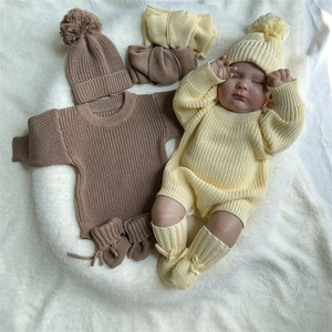 ชุดรอมเปอร์ถักสีทึบ1ชิ้นสำหรับเด็กทารกเด็กผู้ชายเด็กผู้หญิงหมวกบีนนี่ถุงเท้าบอดี้สูทสำหรับเด็กวัยหัดเดิน - Product Image 1