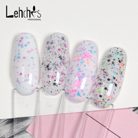 Gel UV de base laiteux tendance aux couleurs fruitées rose et violet, avec flocons et points, vernis à ongles Tutti Frutti, gel de base caoutchouc