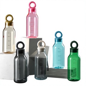 Botella de Agua de Plástico de Lujo 2026, Estética, Transparente, con Asa de Anillo, Escala de Volumen, 500 ml, Venta al Por Mayor, Logotipo Personalizado - Product Image 1