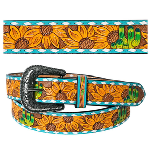 100% Genuine Cow Leather Premium Quality Hand Carved Floral Design Western Aztec Beaded Vintage Cowboy Style Alloy <b>Belt</b> - Product Image 1