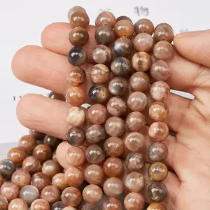 Stocked Natural Stone Beads Sunstone Polished Round Smooth Gemstone Beads for Jewelry Making