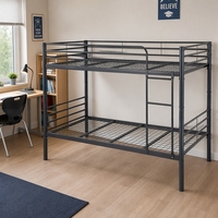 Lit superposé en métal noir, cadre double compact, lit superposé en acier pour chambre à coucher, dortoir, école, appartement, hôtel, mobilier