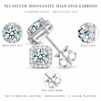 Boucles d'oreilles clous carrées en moissanite, sertissage griffe, plaqué or blanc 18 carats, argent sterling 925, couleur D brillante de laboratoire, clarté VVS1