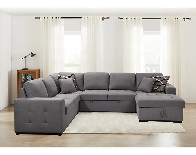 U shape sleeper couch sofa with pull out bed and box storage function for living room Dorm  bedroom