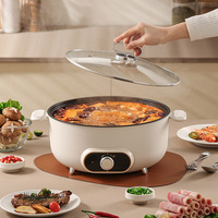 Marmite électrique multifonctionnelle 4L en acier inoxydable avec contrôle numérique, double cuve en céramique antiadhésive pour soupes, steaks, nouilles et shabu-shabu