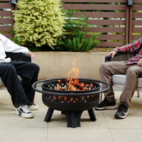 Brasero extérieur rond en fonte noire de 32 pouces pour brûler du bois avec grilles de cuisson BBQ, conception sans fumée