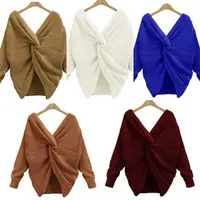 S-3XL Plus Size Pullover Frauen V-Ausschnitt Winter Crop Top Butterfly Sleeve Twist Backless Pullover Frau