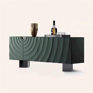 Buffet moderne à texture ondulée verte avec éclairage LED, armoire de rangement avec plateau en marbre pour salle à manger et salon - Product Image 6