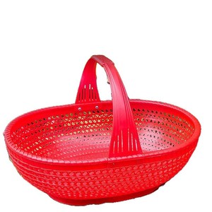 Red <b>Plastic</b> Shopping <b>Basket</b> Thickened Ventilated Design For Fruits Vegetables Storage - Product Image 5