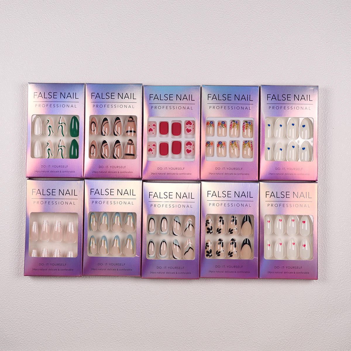 Wholesale Customized 24-Piece Acrylic Nails Laser-Etched Packaging ABS Long Tips Square Design Press-In Fittings for Fingers