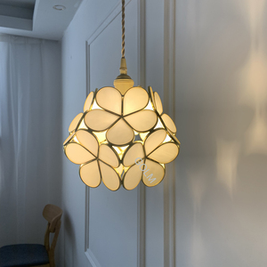 Lampadario a sospensione in vetro rosa con fiori, stile francese di lusso, romantico, a LED, moderno e unico, per sala da pranzo. - Product Image 2