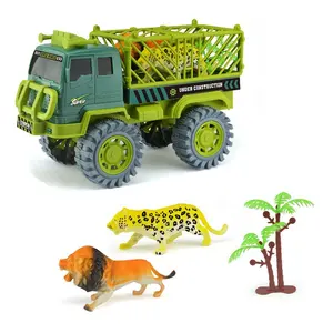 绿色运输运输车自由轮半卡车拖车玩具，带微型动物形象