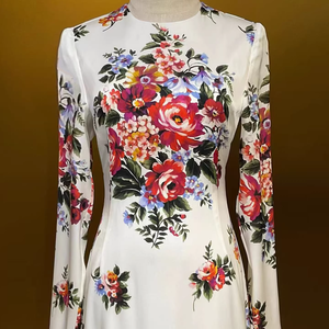 Abito Bodycon XXL da Festa, Moda Primavera 2026, <span class=keywords><strong>Vestito</strong></span> Elegante Bianco a Maniche Lunghe con Stampa Floreale Colorata, Lussuoso per Signora - Product Image 4
