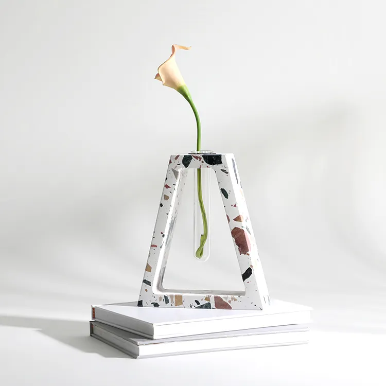Florero de vidrio para decoración del hogar, jarrón nórdico creativo y moderno, tubo de prueba, terrazo, hecho a mano