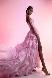 Abiti da Sera Eleganti Ruolai LWC7015 da <span class=keywords><strong>Donna</strong></span>, Rosa, con Perline <span class=keywords><strong>Fata</strong></span>, Chiffon, Sexy, Spacchi Alti e Volant, per Feste - Product Image 4