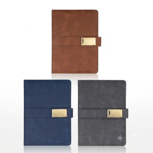 <b>A5</b> PU Leather Notebook Journal Business Executive Planner <b>Diary</b> Gold Metal Buckle Closure Brown Blue Grey Texture Cover - Product Image 1