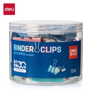 Clips de reliure Deli 50 mm en métal à queue longue, fournitures de bureau, paquet de 12 - Product Image 1
