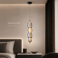 Suspension verticale à tête unique en verre fumé ambré, cordon réglable de 2000 mm, éclairage LED pour chambre d'hôtel et chevet