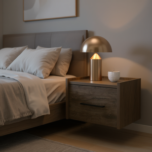 Comodino Sospeso Yorktown in Legno Marrone Scuro con 1 Cassetto, Arredamento Moderno per Camera da Letto - Product Image 2