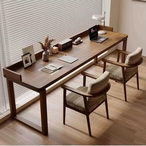 Grande table longue en bois massif de style nordique, idéale pour le salon, la maison, le bureau double ou comme table d'étude pour étudiants. - Product Image 1