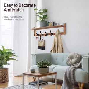 Solid Wood Coat Rack With <b>Shelf</b> 29 Inch Wall Mounted <b>Hooks</b> For Entryway Bedroom Bathroom Storage - Product Image 4