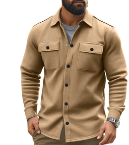 Chaqueta de Primavera y Otoño para Hombre, Informal, con Forro Polar, Cuello Redondo, Cierre de Botón, Color Sólido, Corte Ajustado - Product Image 6