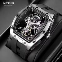MEGIR 2242 mode baril Type hommes automatique montre mécanique bracelet en Silicone creux squelette cadran montres pour homme Reloj Hombre