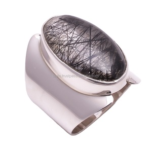 Wholesale 925 Sterling Silver Gemstone <b>Ring</b> Black Rutile Classic Style for Women and <b>Girls</b> for Wedding Engagement or Party - Product Image 1