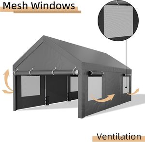 Abri de voiture robuste de 12 x 20 pieds avec parois latérales et portes amovibles, garage portable avec fenêtre enroulable et sacs de sable, auvent de voiture - Product Image 2