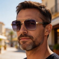 Lunettes de soleil de luxe pour homme en alliage aviation, double pont, sans monture, protection UV400